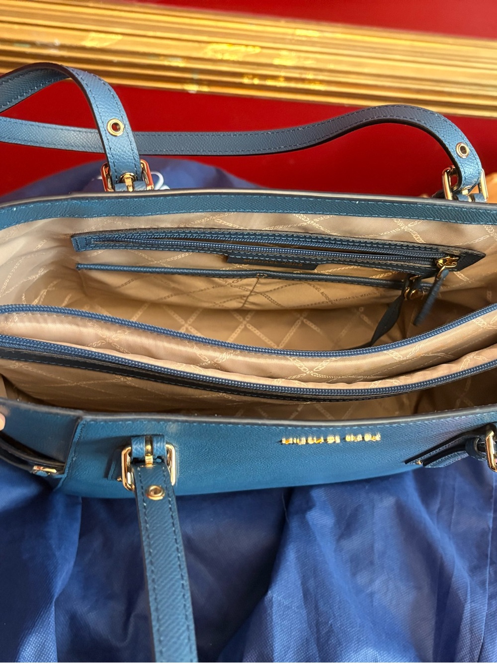 Michael Kors Dusty Blue Saffiano Leather Tote with Gold Hardware - Picture 10 of 11